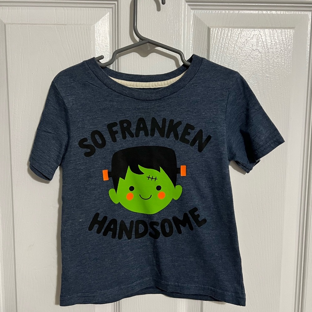 Boys Gray-Blue Graphic Tee with Frankenstein Design Halloween 2T